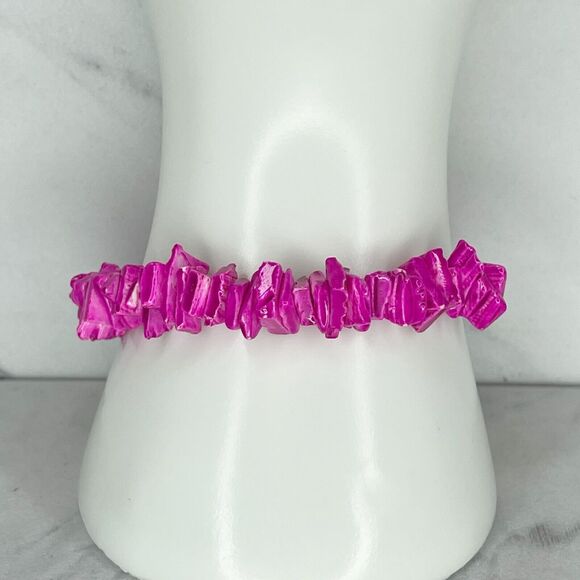 Pink Purple Puka Shell Beaded Screw Clasp Bracelet - Picture 1 of 9